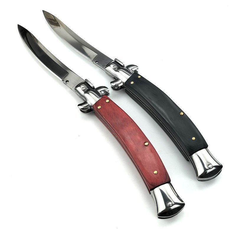 Classic Italian Stiletto Knife &ndash; Automatic Flick Knife with Wood or Black Handle