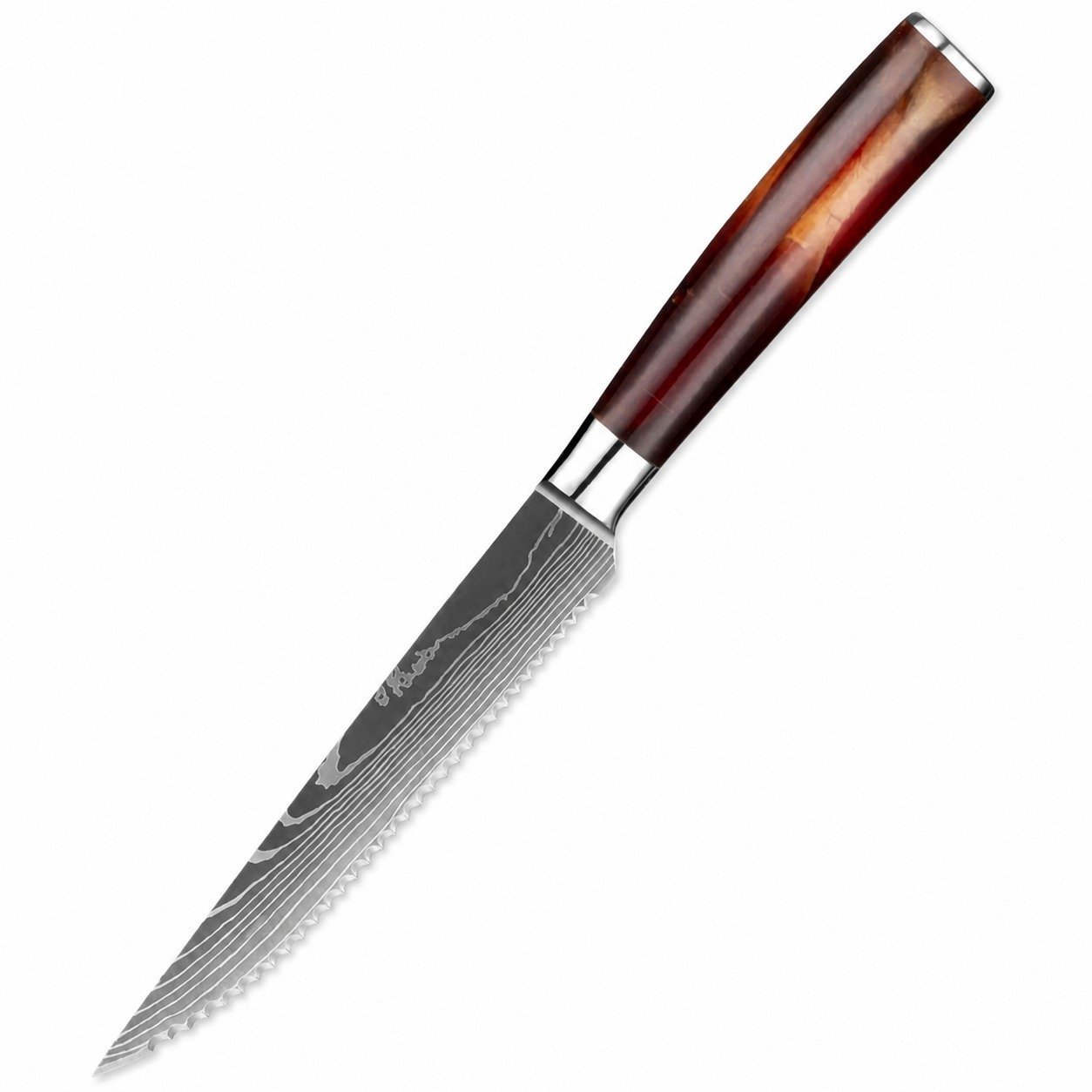 Stainless steel laser pattern serrated knife